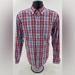 Vineyard Vines Classic Fit Tucker Buttondown Blue & Red Plaid Shirt Men’s Large